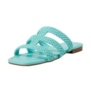 BANDOLINO Women's Braided Slide Flat Slip on Sandal Turquoise Blue Summer Sandal